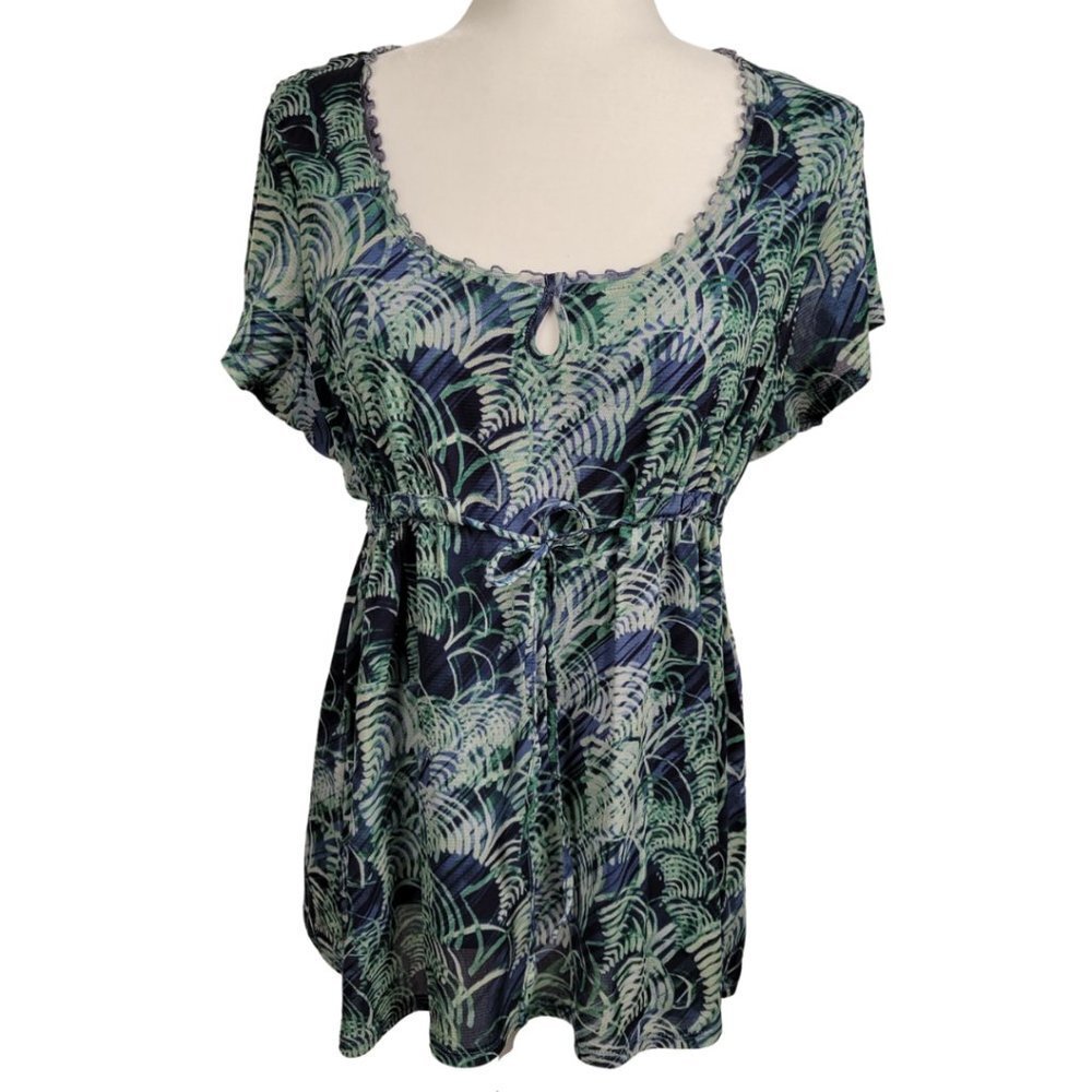 Axcess - A Liz Claiborne  Co -- Blue and Green  Tunic Blouse with Tie Belt - XL